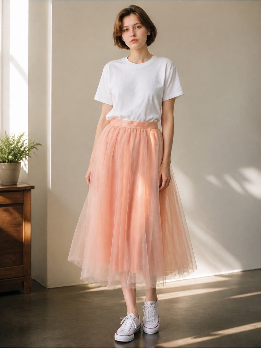 Rue21 Peach Layered Tulle Midi Skirt
